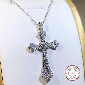 BEST GIFTS S925 Silver Luxury Big Cross AAA+ Cubic Zirconia Diamonds Pendant Necklace For Women - The Jewellery Supermarket